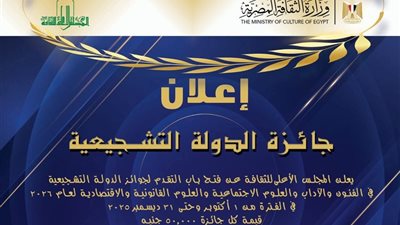 بقيمة مليون وستمائة ألف جنيه.. فتح باب التقدم لجوائز الدولة التشجيعية 