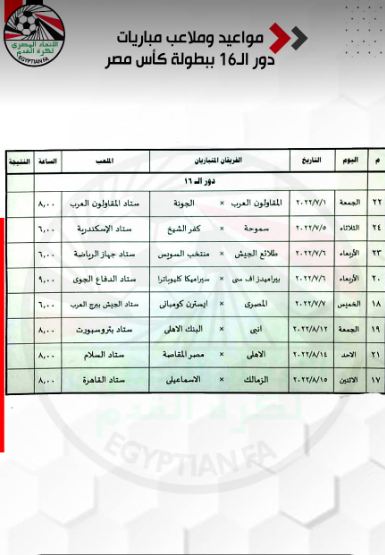 إعلان مواعيد وملاعب مباريات دور الـ16 ببطولة كأس مصر