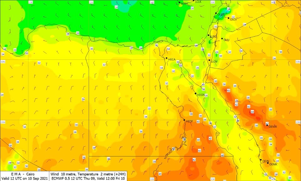 درجات الحرارة الأربعاء 