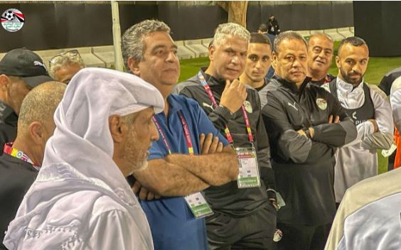 هاني أبوريدة ورئيس اتحاد قطر خلال زيارة منتخب مصر