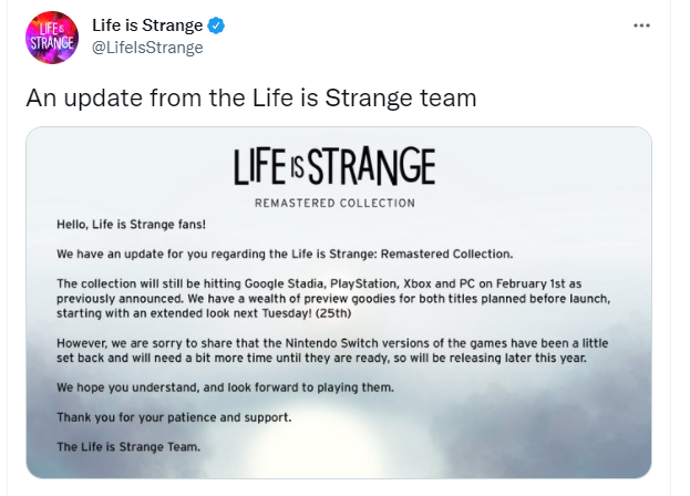 (شاهد) تأخير إصدارات التبديل من Remaster Life is Strange و Dying Light 2