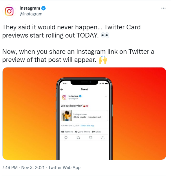 Twitter يعرض معاينات لروابط Instagram