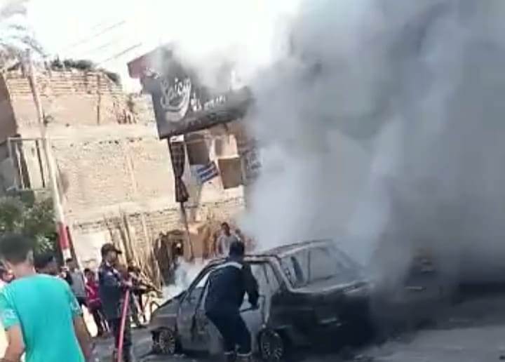 حريق سيارة بقرية المرازيق في البدرشين
