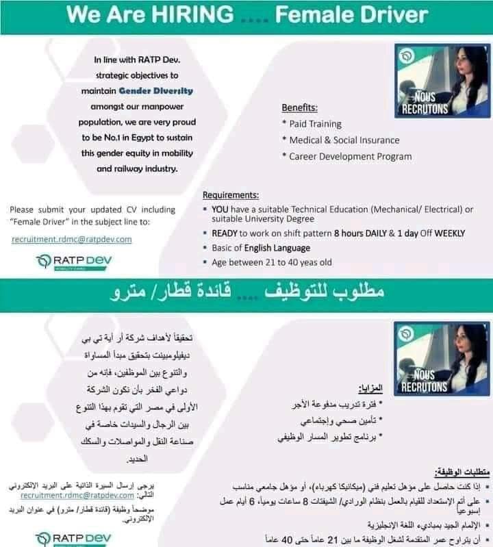 وظائف للفتيات في مترو الانفاق