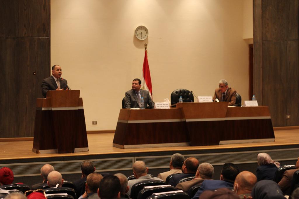 الدكتور محمد معيط وزير المالية خلال عمومية النقابة العامة للمالية والضرائب والجمارك 