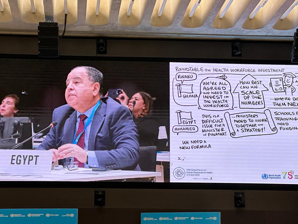 الدكتور محمد معيط وزير المالية خلال منتدى منظمة الصحة العالمية للموارد البشرية بجنيف