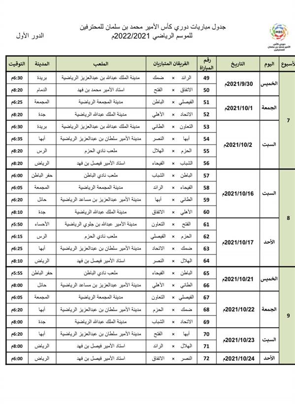 مباريات الدوري 20212022 جدول السعودي جدول مباريات