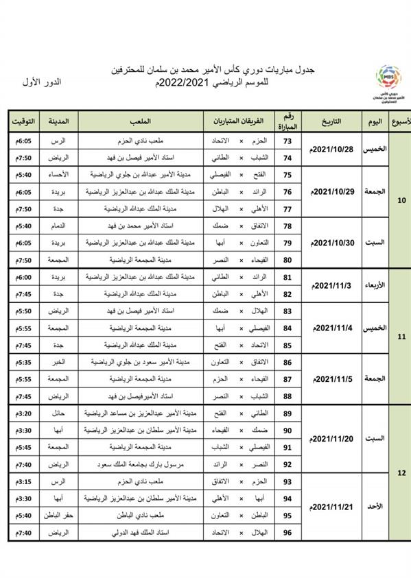 السعودي الدوري جدول 20212022 مباريات جدول مباريات
